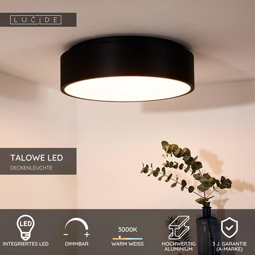 Lucide TALOWE LED - Deckenleuchte - Ø 45,5 cm - LED Dim. - 1x30W 3000K - Schwarz - USP